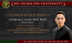 Brod Gideon Lasco, MD, PhD ΜΣΦ 2010 wins prestigious Virginia A. Miralao Excellence in Research Award 2022