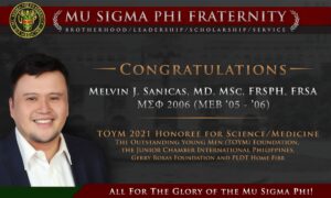 Brod Melvin J. Sanicas, MD,  ΜΣΦ 2006 (MEB ’05-’06) is first ever TOYM Honoree for Science/Medicine